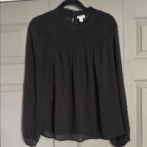 J. Crew Black Smocked Long Sleeve Blouse